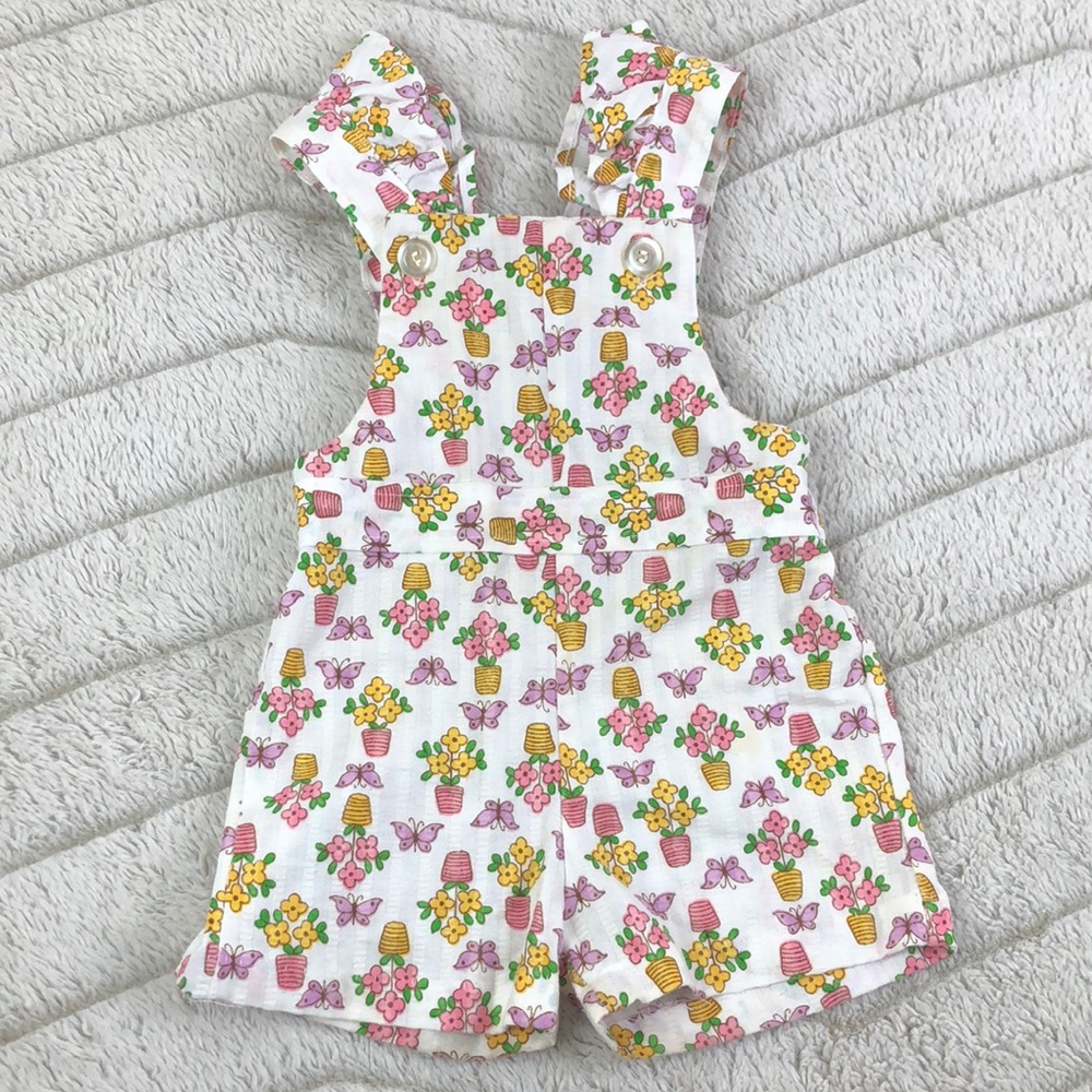 Vintage 80s Romper Flowerpot Print Ruffle Straps